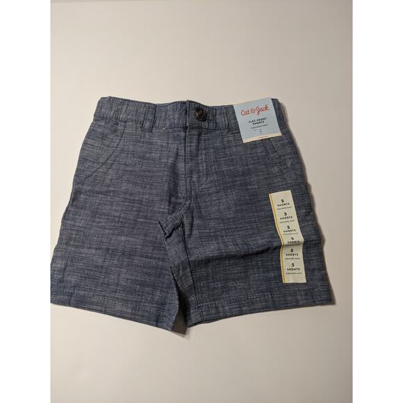 Cat & Jack Boys Flat Front Chino Shorts Blue 5 Stretchy Adjustable Waist Pockets - Picture 3 of 8
